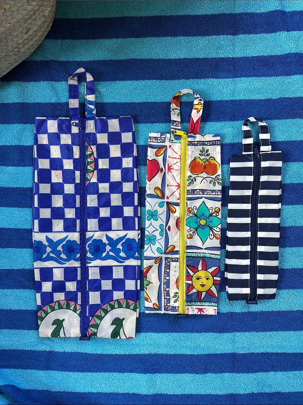 NWOT BAGGU 3D Zip Set of 3 in Vacation Tiles Colorway